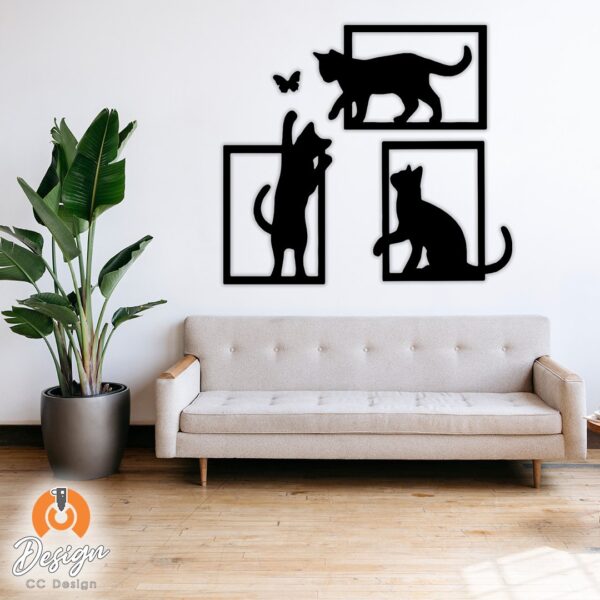 TRIPTICO GATOS CON MARIPOSA